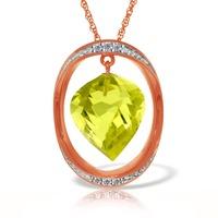 Lemon Quartz and Diamond Pendant Necklace 10.75ct in 9ct Rose Gold