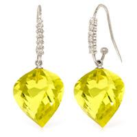 Lemon Quartz and Diamond Drop Earrings 21.5ctw in 9ct White Gold