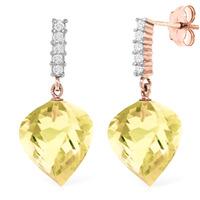 Lemon Quartz and Diamond Stud Earrings 21.5ctw in 9ct Rose Gold