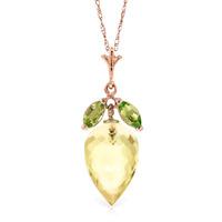 Lemon Quartz and Peridot Pendant Necklace 9.5ctw in 9ct Rose Gold