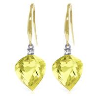 Lemon Quartz and Diamond Drop Earrings 21.5ctw in 9ct Gold