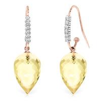 Lemon Quartz and Diamond Drop Earrings 18.0ctw in 9ct Rose Gold