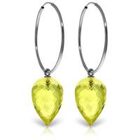 Lemon Quartz Briolette Hoop Earrings 18.0ctw in 9ct White Gold