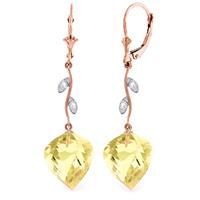 Lemon Quartz and Diamond Drop Earrings 21.5ctw in 9ct Rose Gold