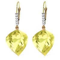 Lemon Quartz and Diamond Drop Earrings 21.5ctw in 9ct Gold