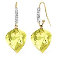 Lemon Quartz and Diamond Drop Earrings 21.5ctw in 9ct Gold