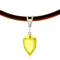 Lemon Quartz and Diamond Leather Pendant Necklace 9.0ct in 9ct White Gold