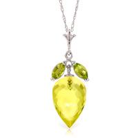 Lemon Quartz and Peridot Pendant Necklace 9.5ctw in 9ct White Gold