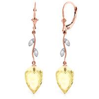 Lemon Quartz and Diamond Drop Earrings 18.0ctw in 9ct Rose Gold