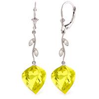 Lemon Quartz and Diamond Drop Earrings 21.5ctw in 9ct White Gold