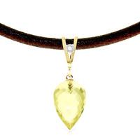 Lemon Quartz and Diamond Leather Pendant Necklace 9.0ct in 9ct Gold