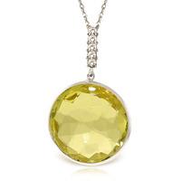 Lemon Quartz and Diamond Pendant Necklace 17.0ct in 9ct White Gold