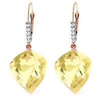 Lemon Quartz and Diamond Drop Earrings 21.5ctw in 9ct Rose Gold