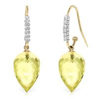 Lemon Quartz and Diamond Drop Earrings 18.0ctw in 9ct Gold