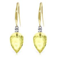 Lemon Quartz and Diamond Drop Earrings 18.0ctw in 9ct Gold