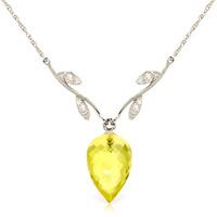 Lemon Quartz and Diamond Pendant Necklace 9.0ct in 9ct White Gold