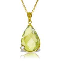 Lemon Quartz and Diamond Chequer Pendant Necklace 5.0ct in 9ct Gold