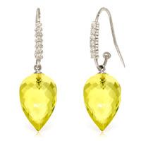 Lemon Quartz and Diamond Drop Earrings 18.0ctw in 9ct White Gold