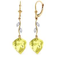 Lemon Quartz and Diamond Drop Earrings 21.5ctw in 9ct Gold