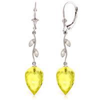 Lemon Quartz and Diamond Drop Earrings 18.0ctw in 9ct White Gold