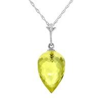 Lemon Quartz Briolette Pendant Necklace 9.0ct in 9ct White Gold