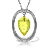 Lemon Quartz and Diamond Pendant Necklace 9.0ct in 9ct White Gold