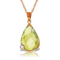 Lemon Quartz and Diamond Chequer Pendant Necklace 5.0ct in 9ct Rose Gold