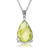 Lemon Quartz and Diamond Chequer Pendant Necklace 5.0ct in 9ct White Gold