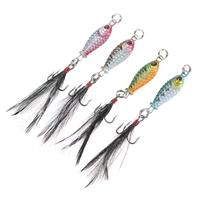 Lixada 4PCS Lead Fishing Lures 6g 32mm Artificial Hard Alloy Fish Vibration Lure Set with #4 Feather Hooks