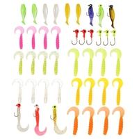 Lixada 42pcs/Lot Soft Lures Jig Head Hooks Set Mixed Color Long Tail Smell Worms Bait Artificial Jigging Lure Hook Bait Set with PVC Box