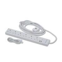 lindy uk mains 6 way surge faxmodem protector white 5m