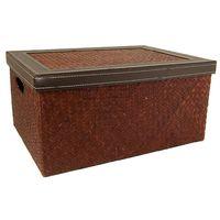 lidded strawfaux leather basket large