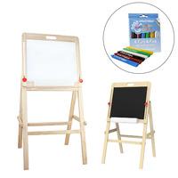 Little Helper FunEasel Deluxe 2 in 1 Magnetic Black Board and White Board Easel in Natural and Wipeable Crayons Bundle
