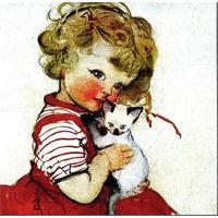 Little girl and her cat blank card