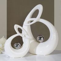 Life Sculpture In White Ceramic With Silver Ball