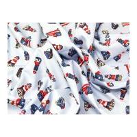 lighthouse boats nautical print cotton poplin fabric light blue