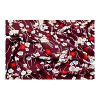 Linear Floral Print Soft Dress Fabric Wine & Red