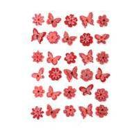 Little Birdie Cherry Red Glitter Butterflies and Flowers 30 Pieces