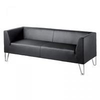 linear 3 seater black faux leather faced