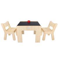 Little Helper FunStation Duo Toddler Table and 2 Chair Set in Natural with Blackboard Desk Top