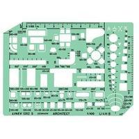 Linex (230 x 160mm) Furniture Template with Furniture & Room Symbols Scale 1-50 (Tinted Green)