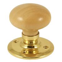 Light Wood Interior Door Knobs on Brass Fixing Plate