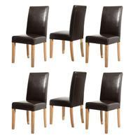 Light Oak Brown Leather Dining Chairs - Set of 6