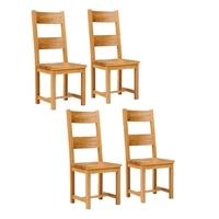 Light Oak Set of 4 Wooden Seat Ladderback Chairs