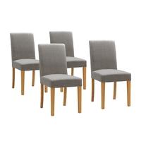 Light Oak Set of 4 Grey Linen Dining Chairs