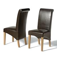 Light Oak Rollback Brown Leather Dining Chair