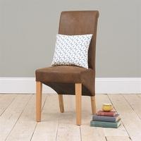 Light Oak Rollback Bison Leather Dining Chair