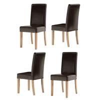 Light Oak Brown Leather Dining Chairs - Set of 4