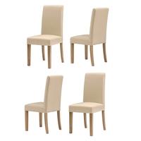 Light Oak Cream Leather Dining Chairs - Set of 4