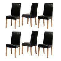 Light Oak Black Leather Dining Chairs - Set of 6